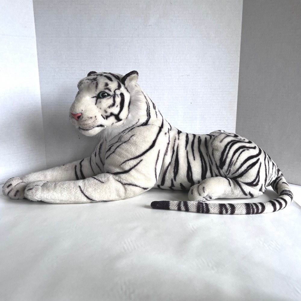 Shalom Toy Co White Tiger Plush Large Realistic Reclining Stuffed Animal 28 inch